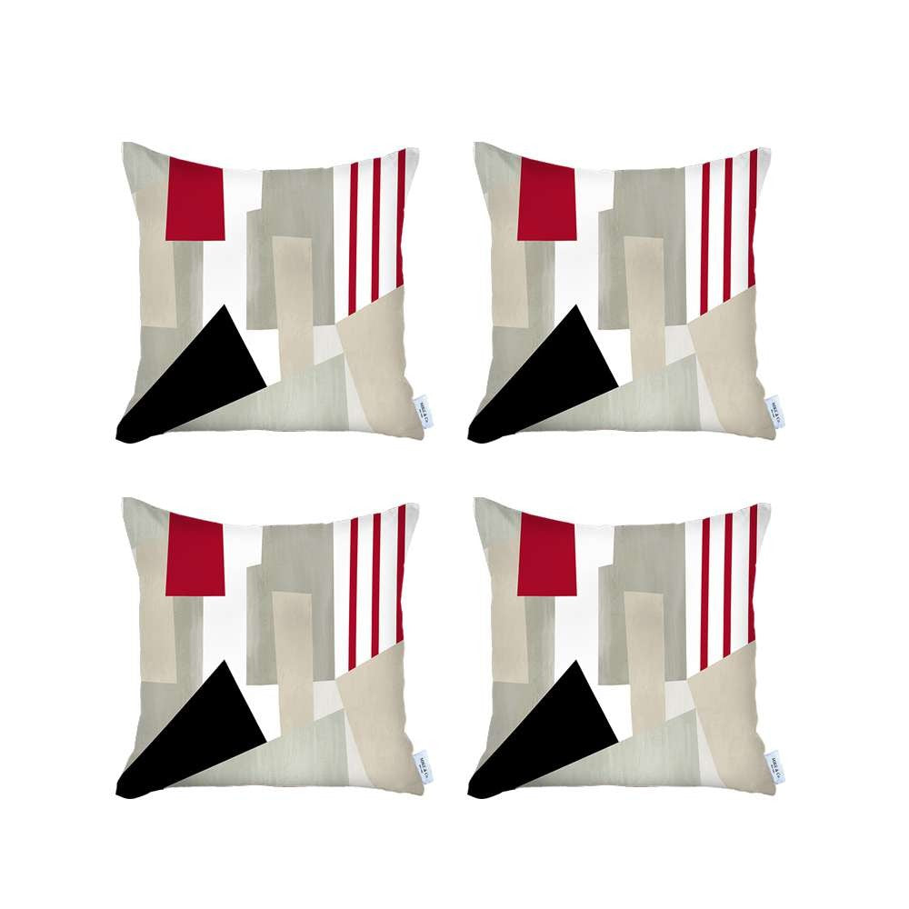 Set Of 4 Red And Ivory Printed Pillow Covers