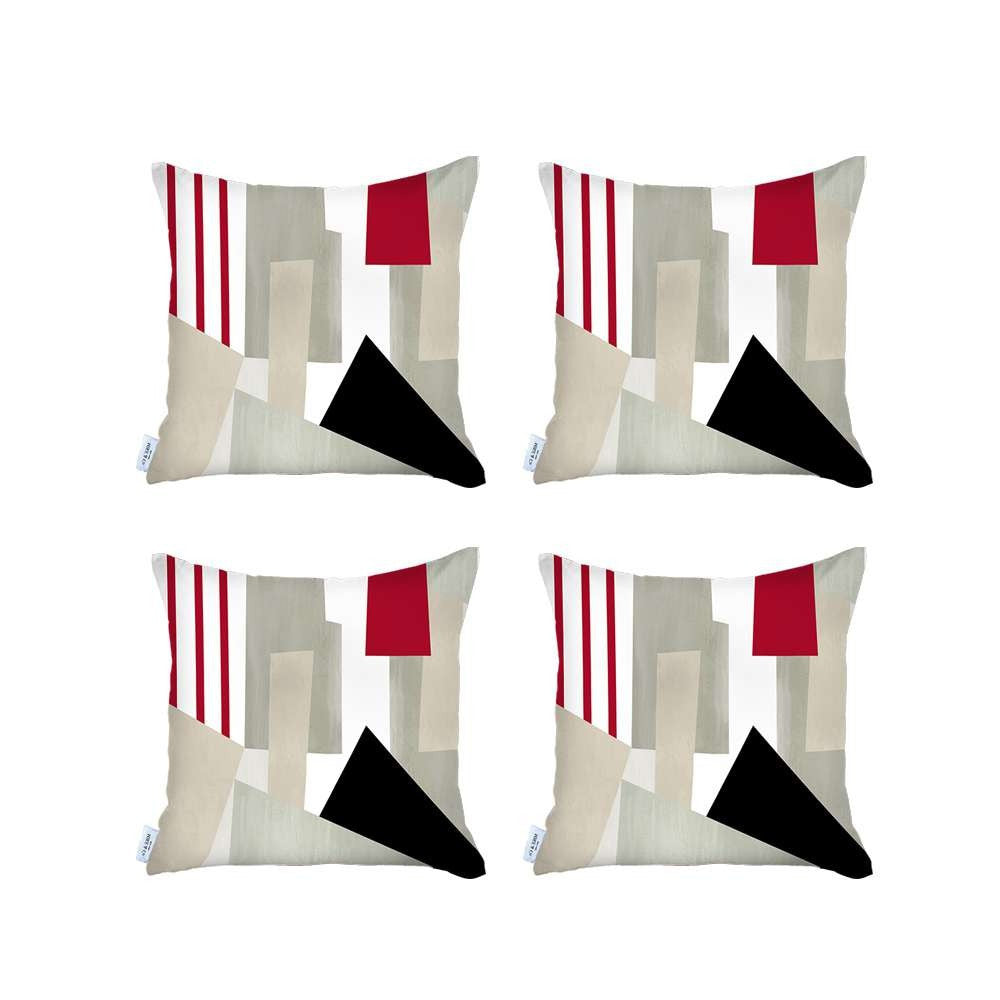 Set Of 4 Red And Ivory Printed Pillow Covers