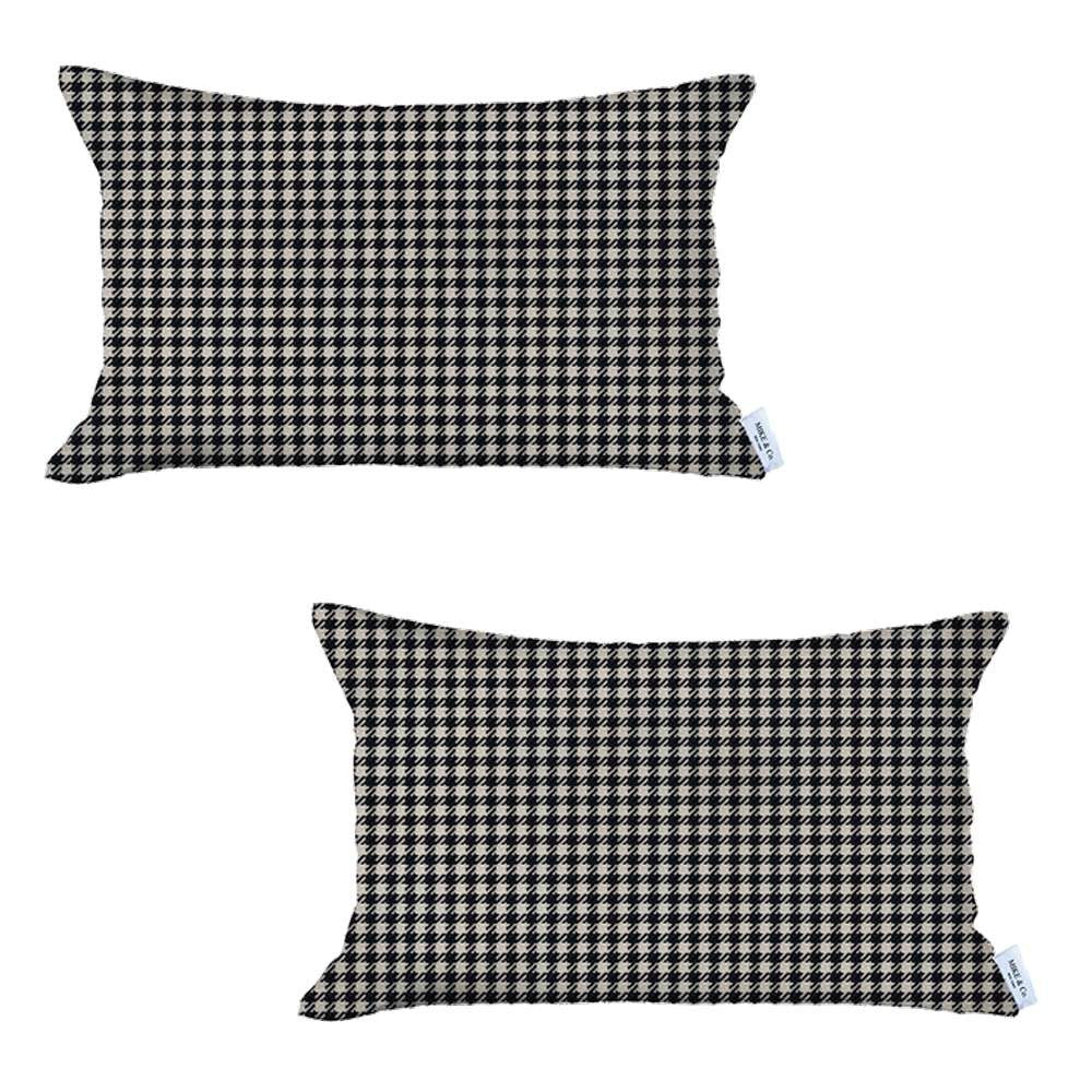 Set Of 2 Black Houndstooth Lumbar Pillow Covers