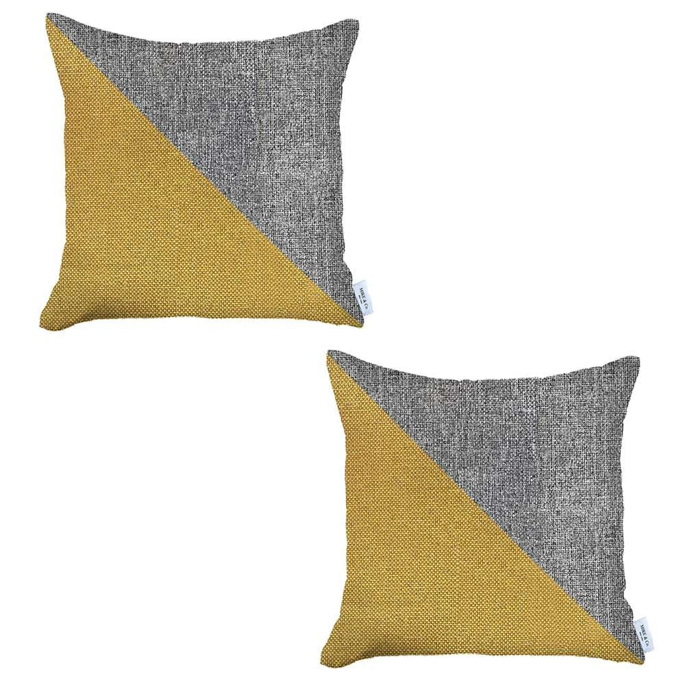 Set Of 2 Gray And Yellow Diagonal Pillow Covers