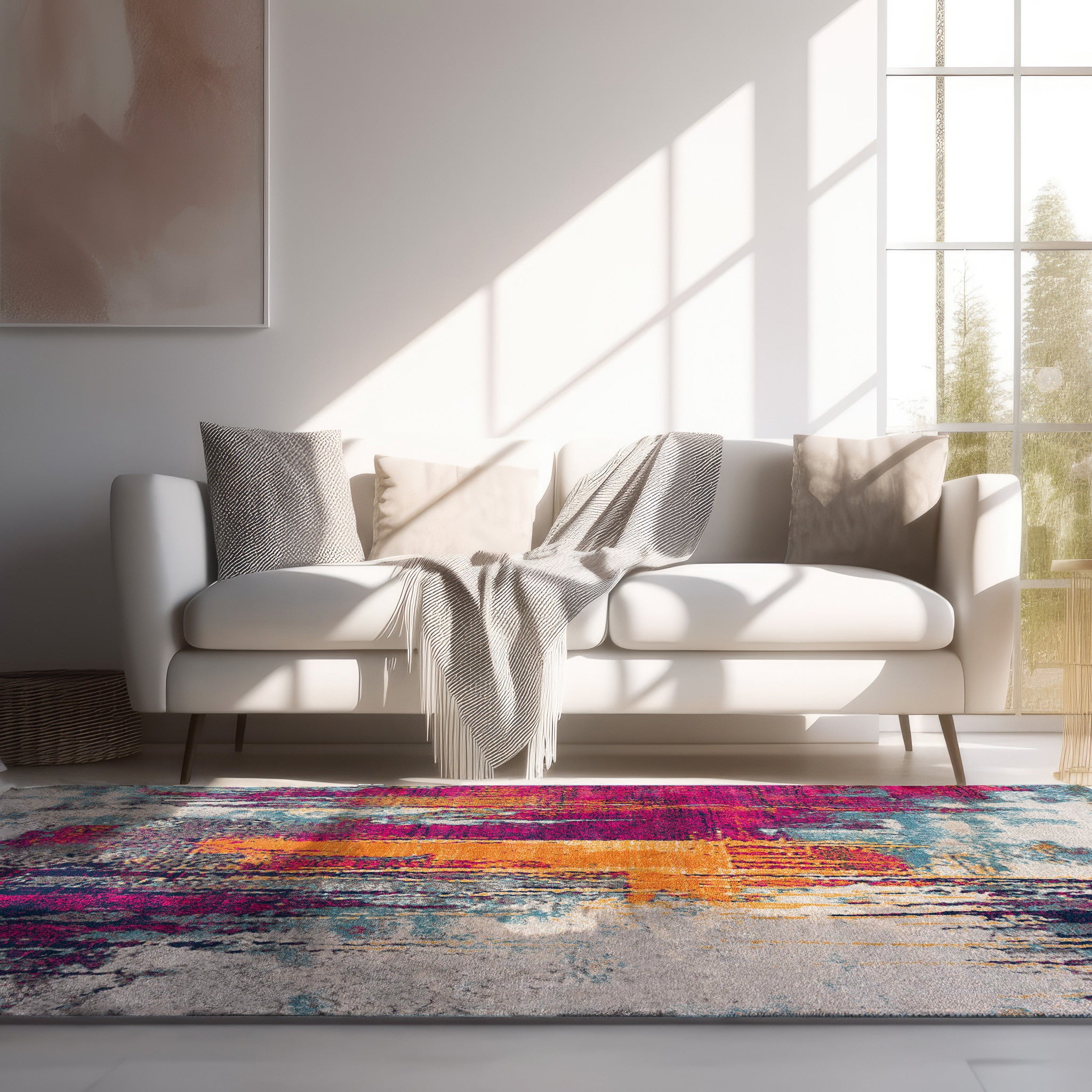 3' X 5' Magenta Abstract Dhurrie Area Rug