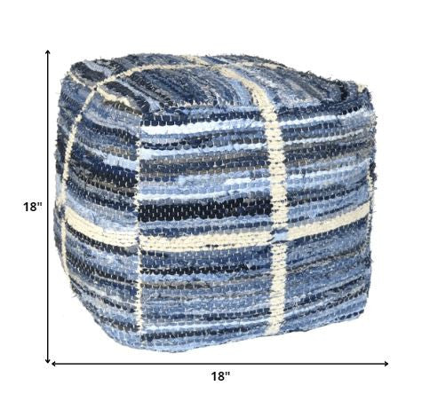 Blue Striped Square Pouf