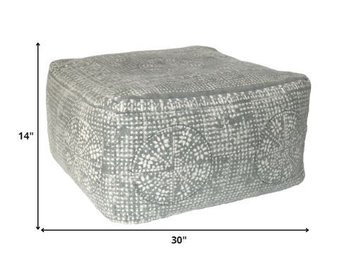 Light Gray Patterned Square Pouf