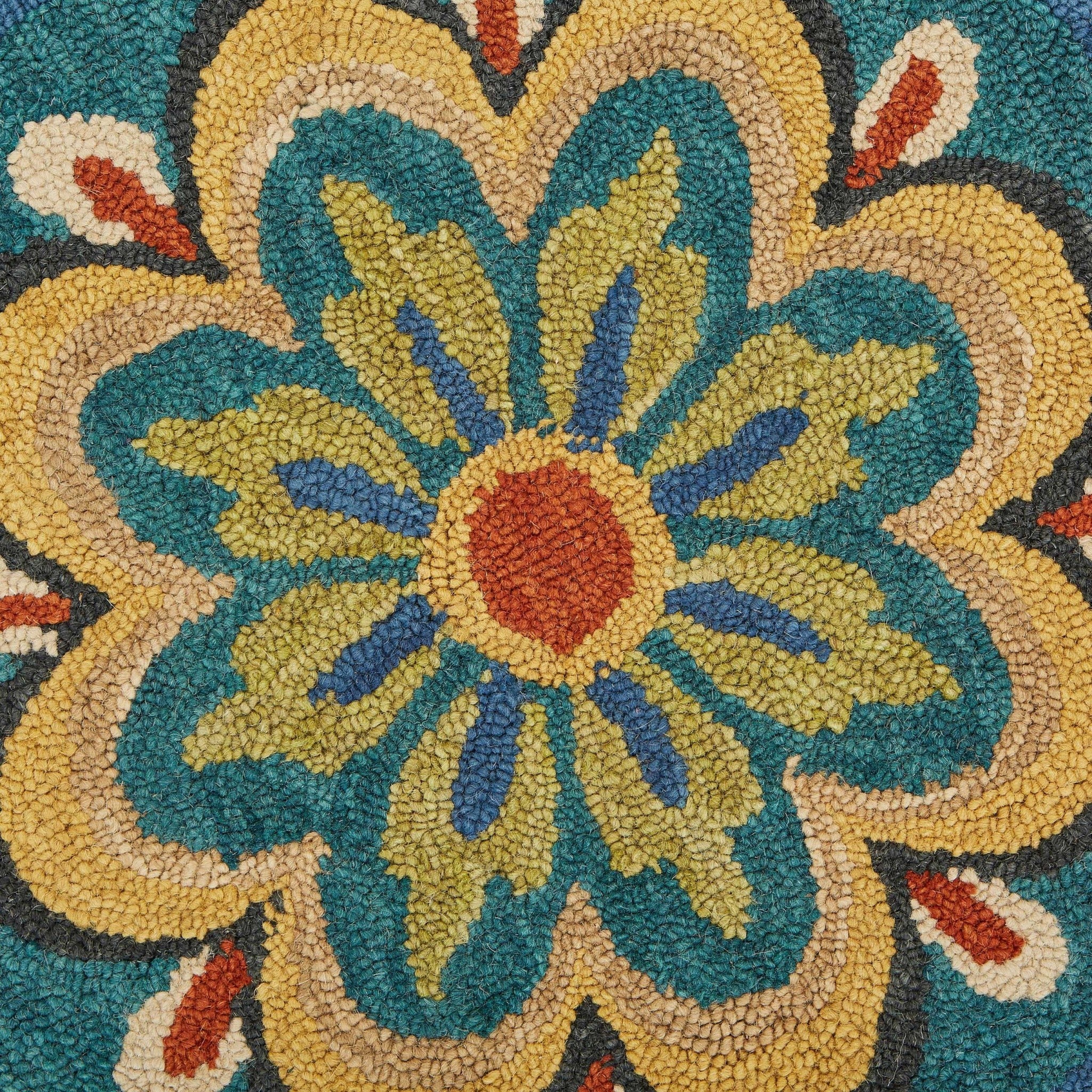 4' Blue and Orange Round Wool Floral Medallion Hand Tufted Area Rug