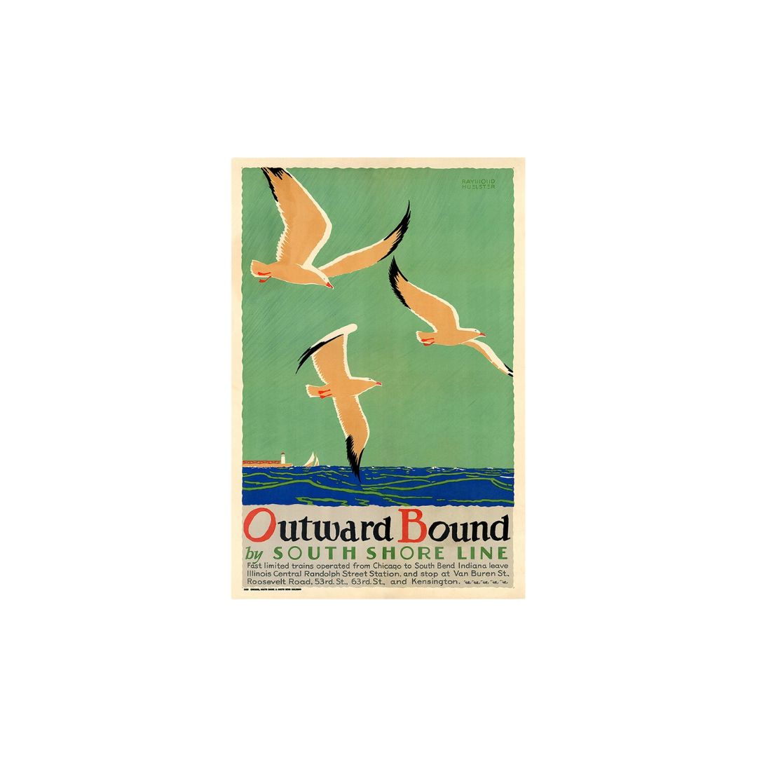 24" X 36" Birds Over Lake Michigan C1929 Vintage Travel Poster Wall Art