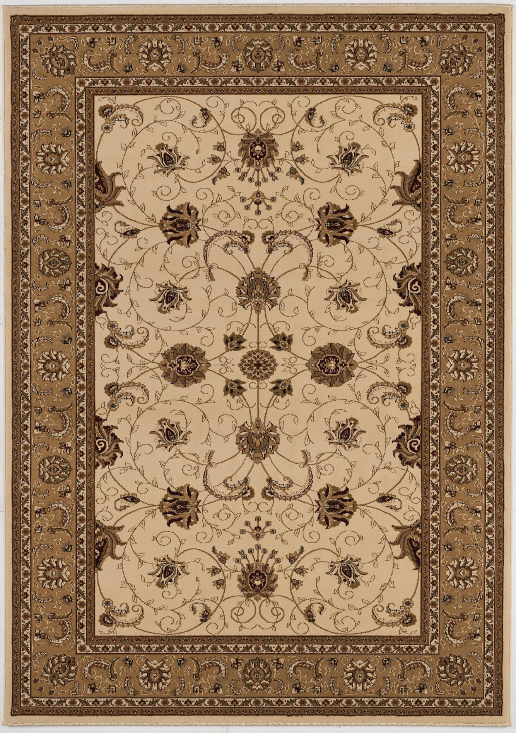 7’ x 9’ Cream and Tan Ornate Border Area Rug