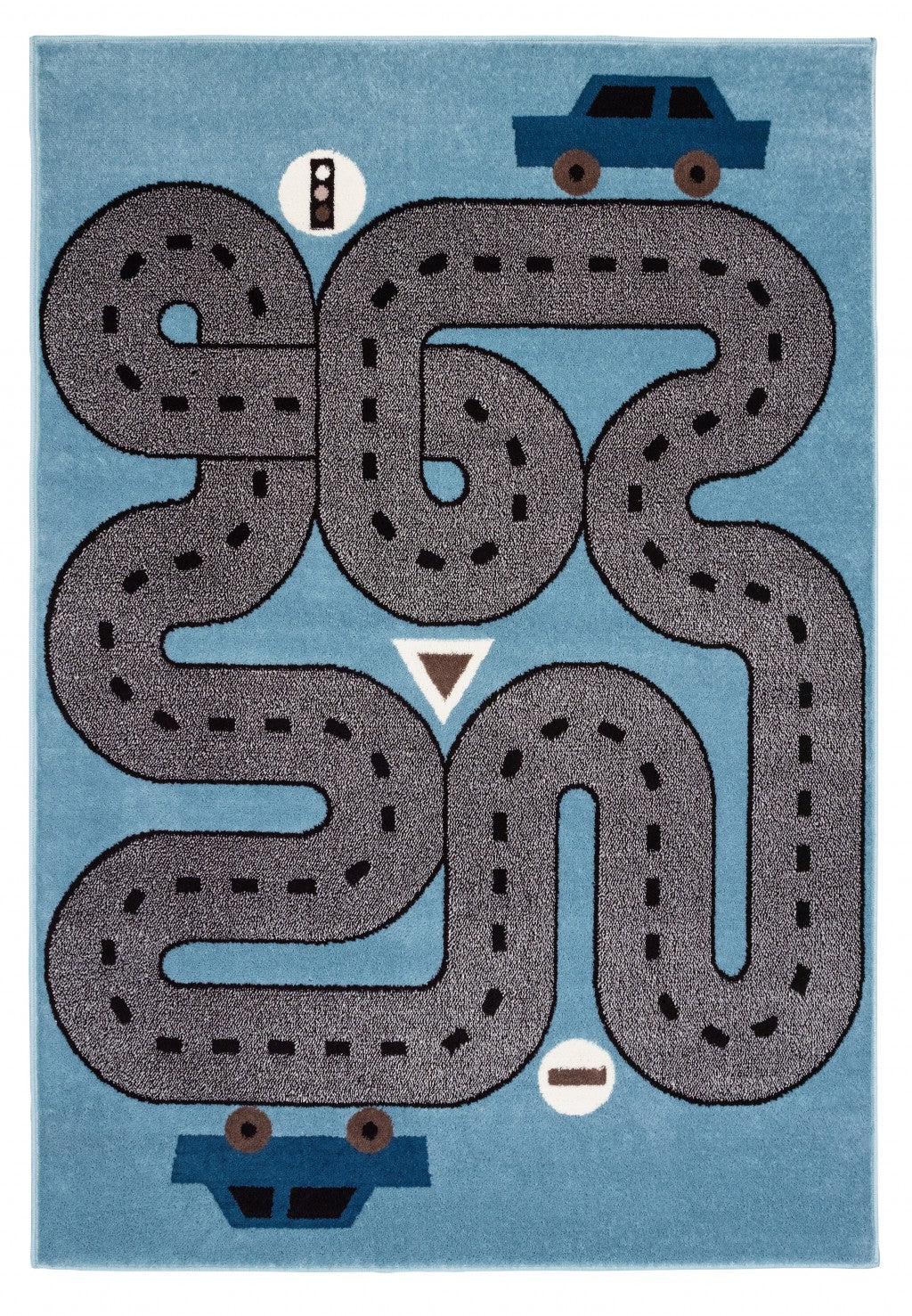 5’ Round Blue Imaginative Racetrack Area Rug