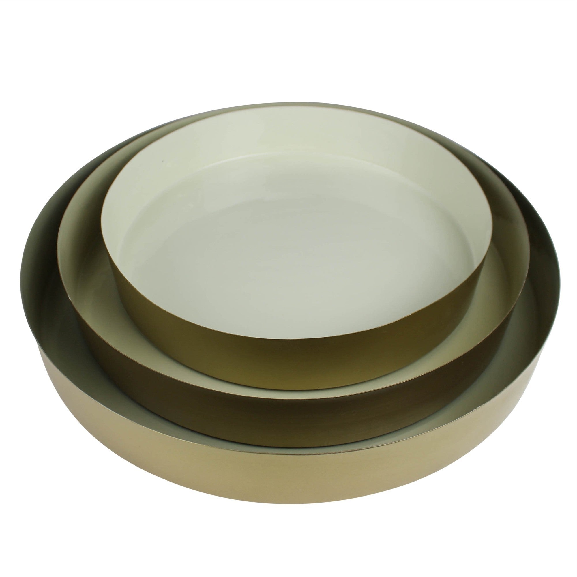 Set of Three Gold and Beige Metal Round Trays