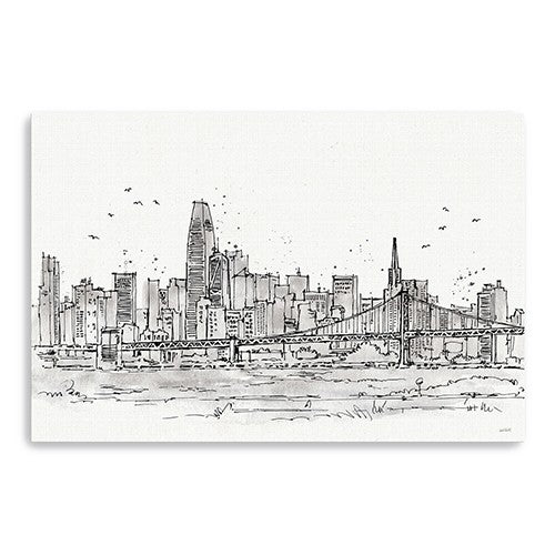 Monochrome City Skyline Sketch Unframed Print Wall Art