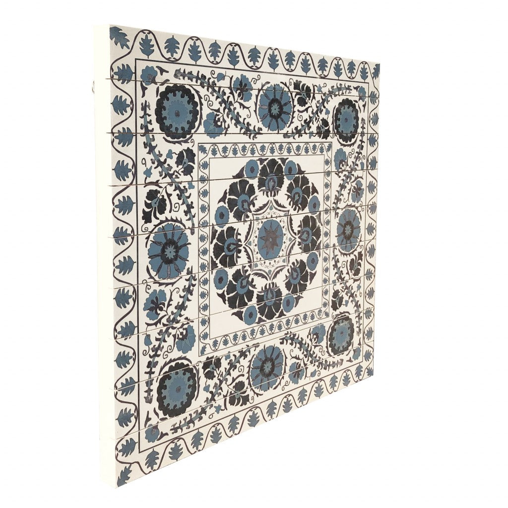 Tribal Blue Brown and White Wood Plank Wall Art