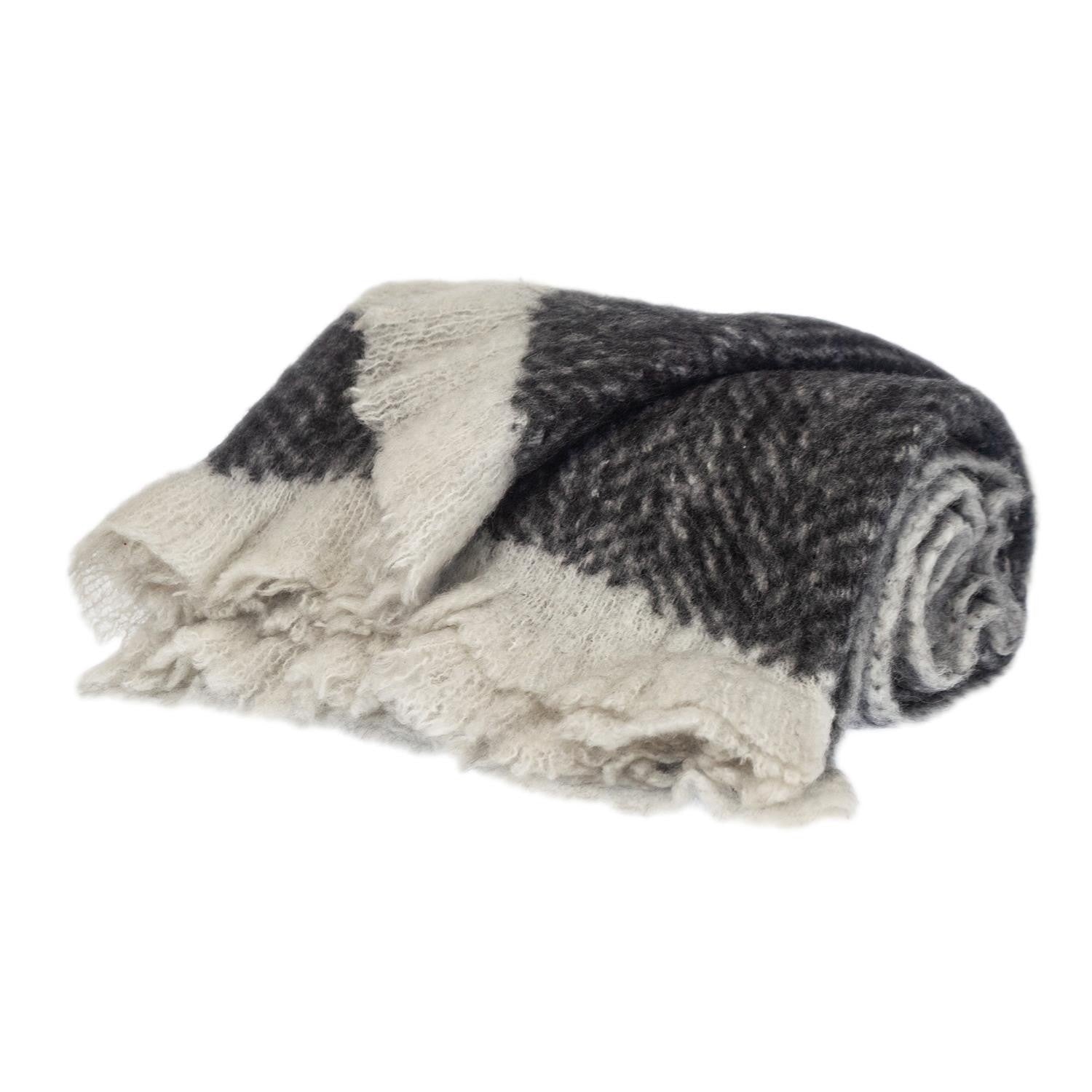 Supreme Soft Black and White Herringbone Handloomed Throw Blanket