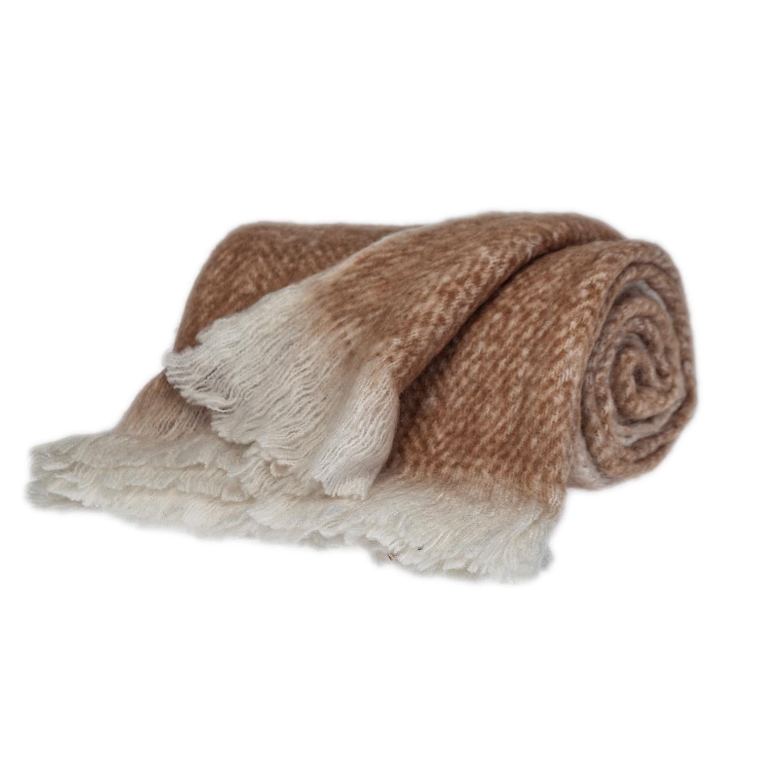 Brown And White Knitted Acrylic Abstract Reversable Throw