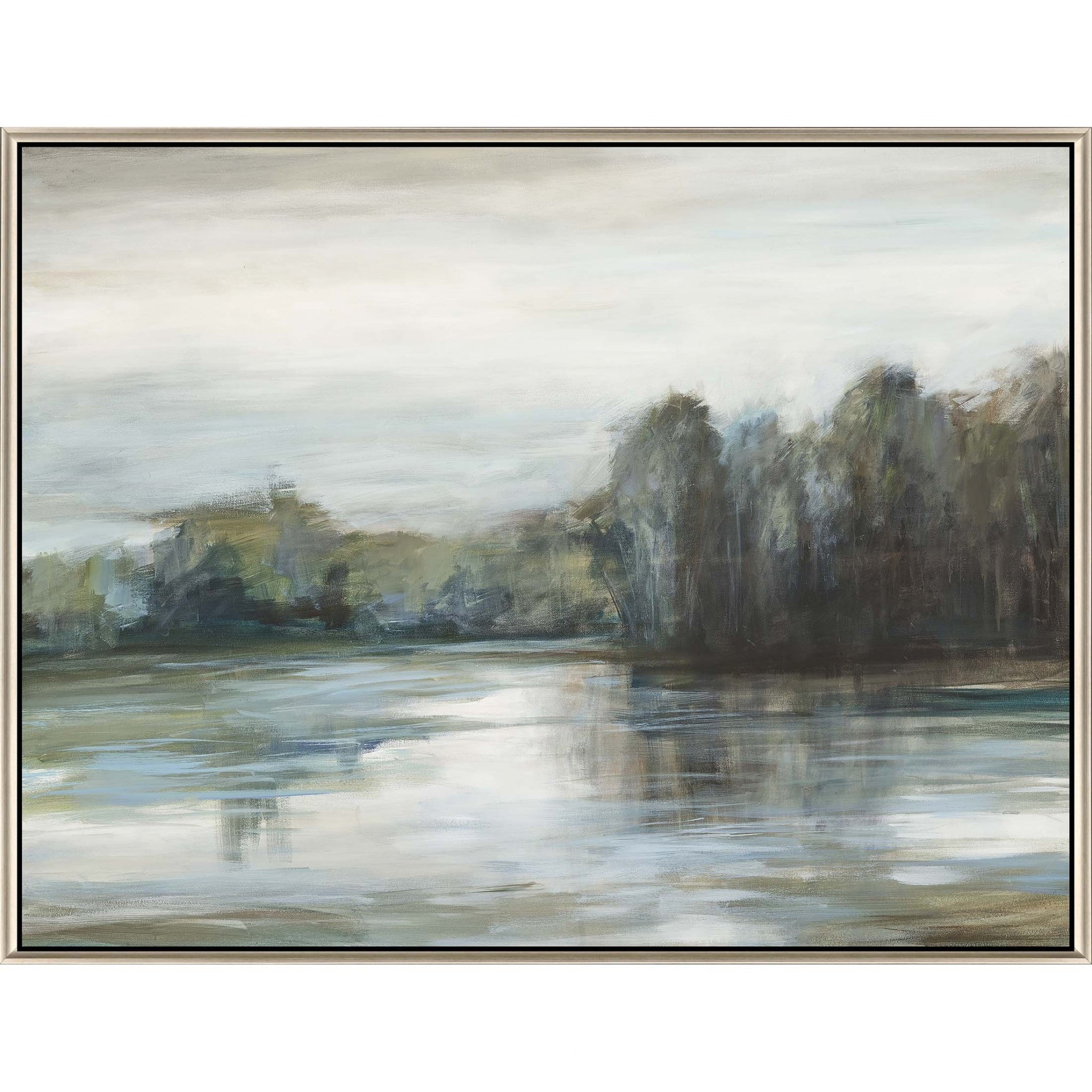 Serenity's Edge Lakeside Landscape Silver Floater Frame Print Wall Art