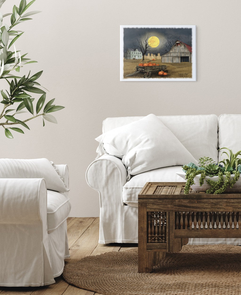 Harvest Moon 8 White Wrapped Canvas Print Wall Art