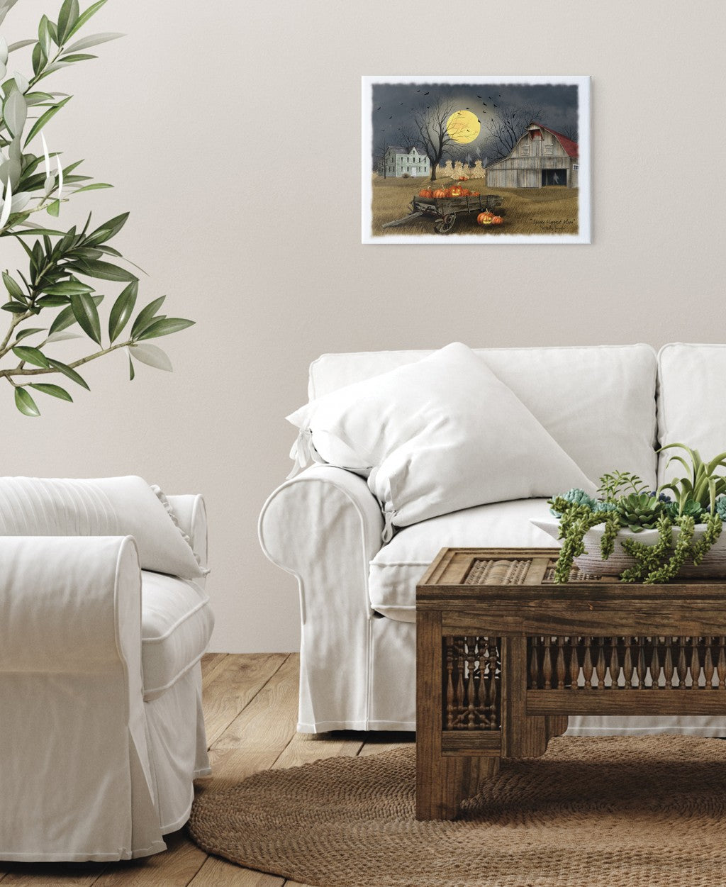 Spooky Harvest Moon 5 White Wrapped Canvas Print Wall Art