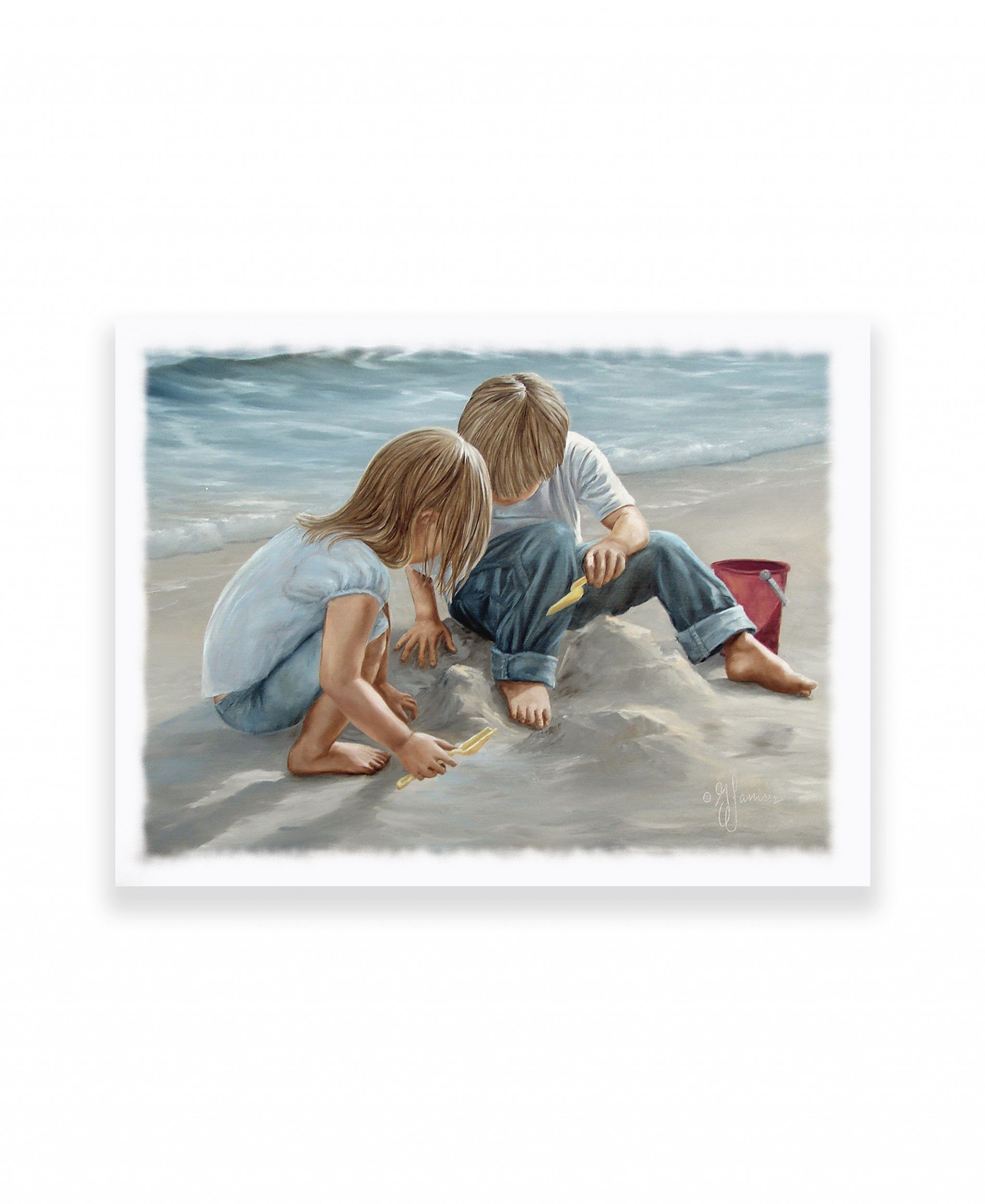 Sand Castle Builders 2 White Wrapped Canvas Print Wall Art