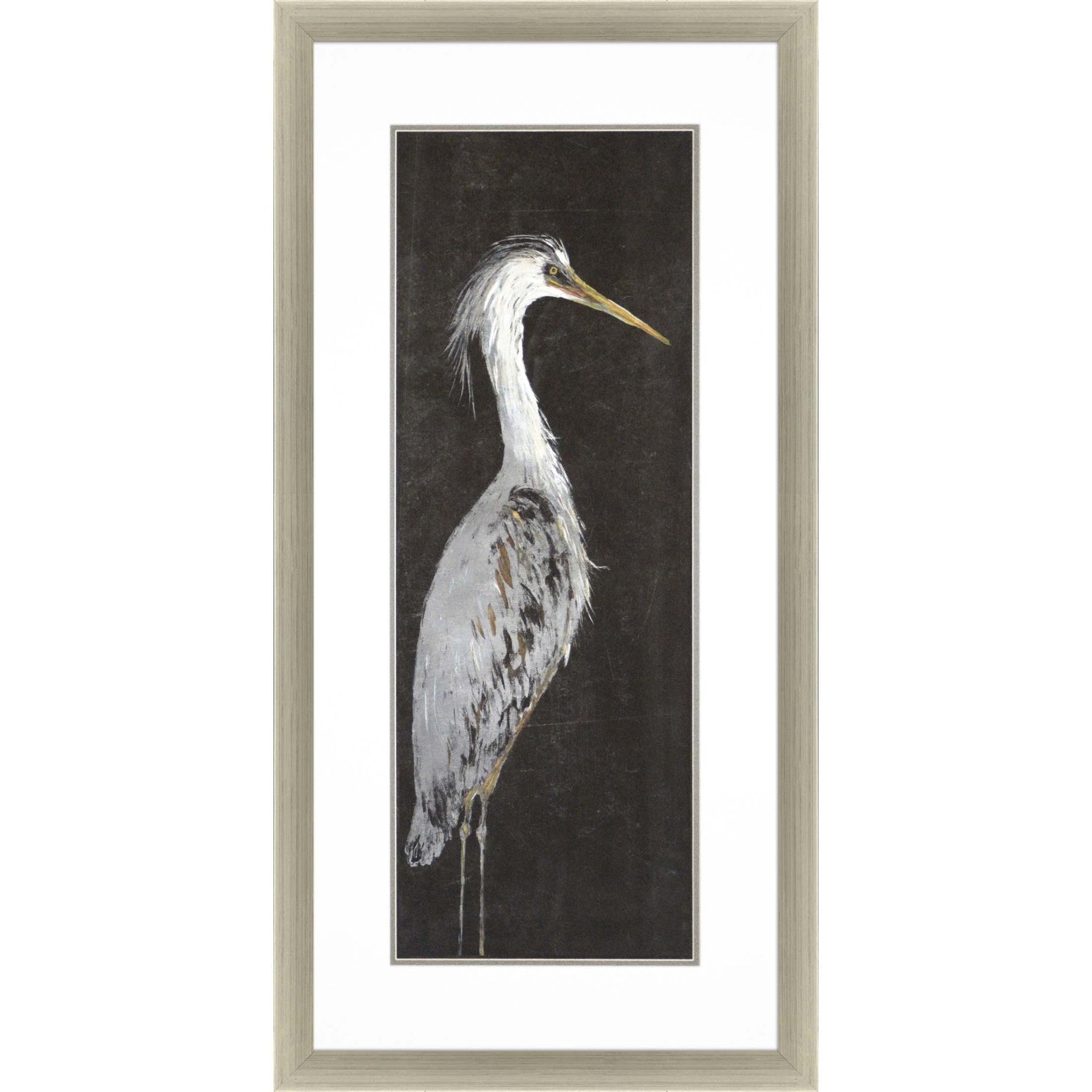 Heron On Black II Silver Picture Frame Print Wall Art