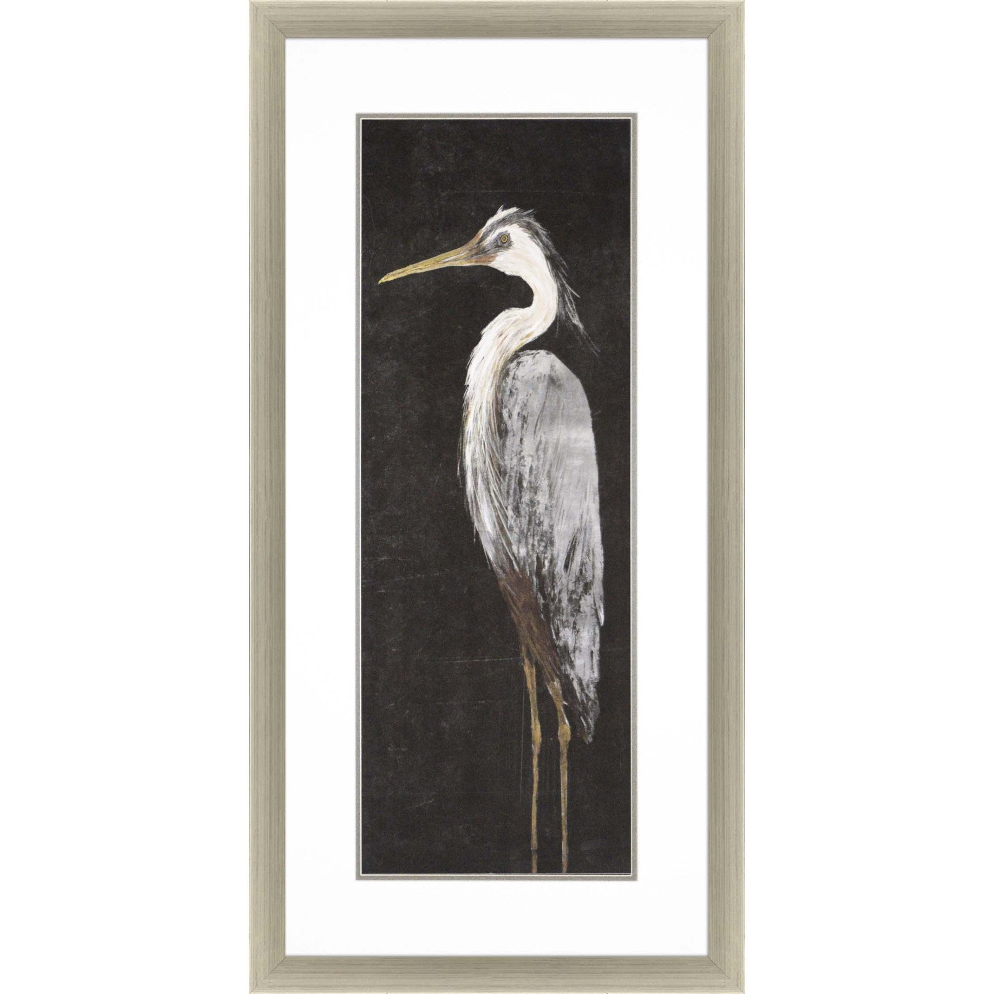 Heron On Black I Framed Art Silver Picture Frame Print Wall Art