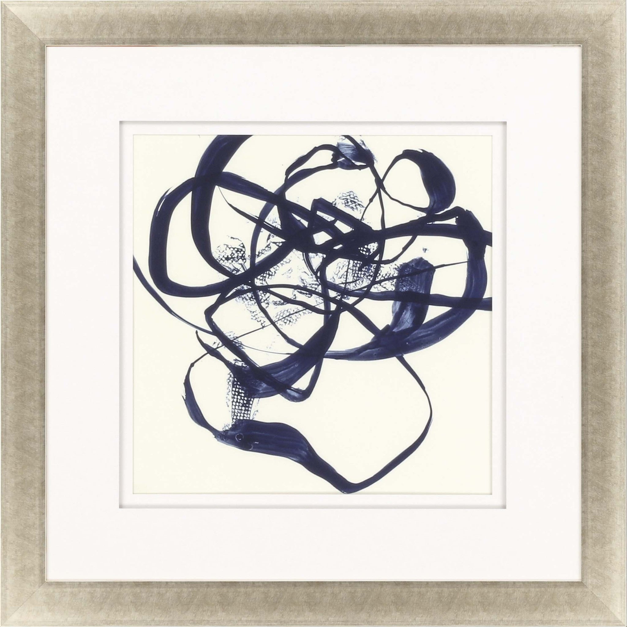 Indigo Abstract Ribbons Gold Picture Frame Print Wall Art