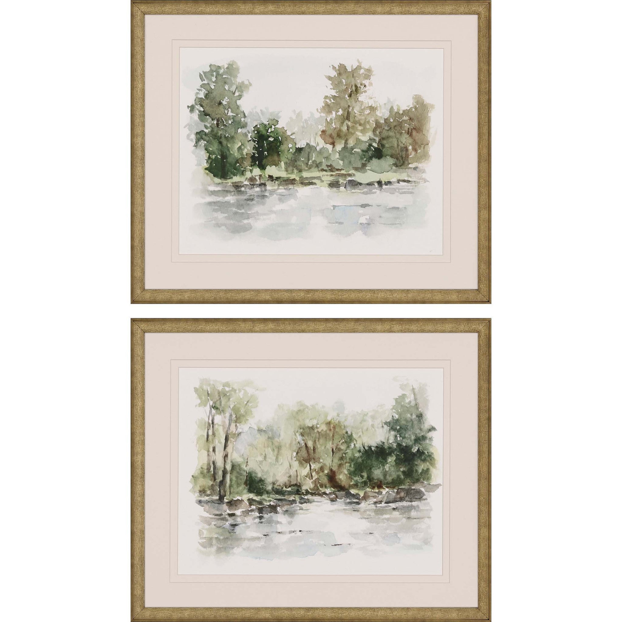 Set Of Two Wooded Stream Gold Frame Print Wall Art