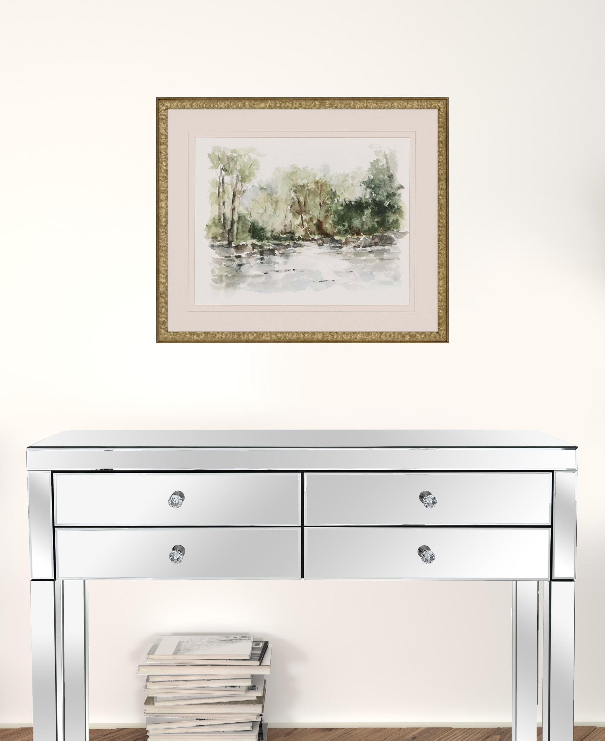 Set Of Two Wooded Stream Gold Frame Print Wall Art