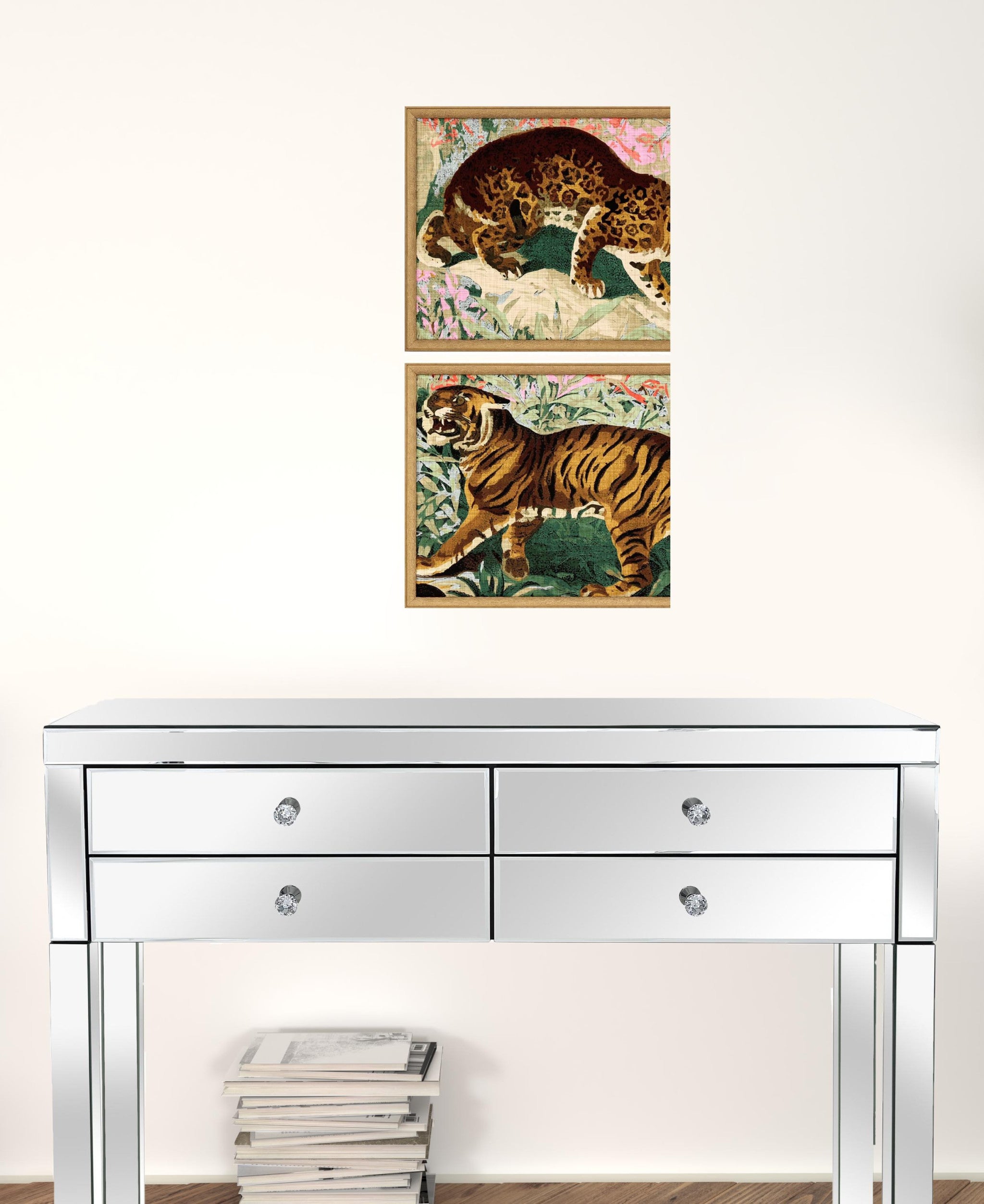 Set Of Two Concrete Jungle Cats Set Of 2 Framed Art Gold Picture Frame Print Wall Art