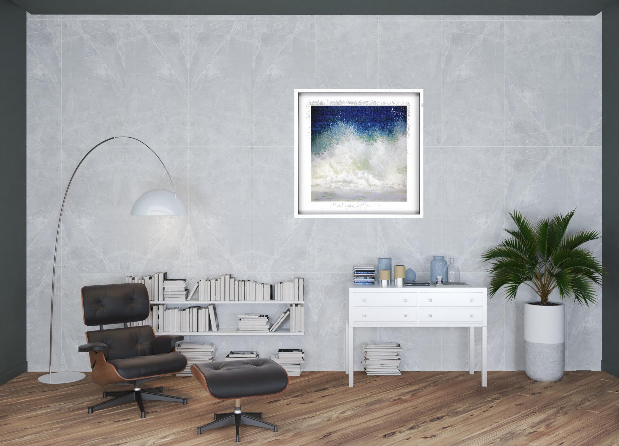 Blue Waves Splash White Picture Frame Print Wall Art