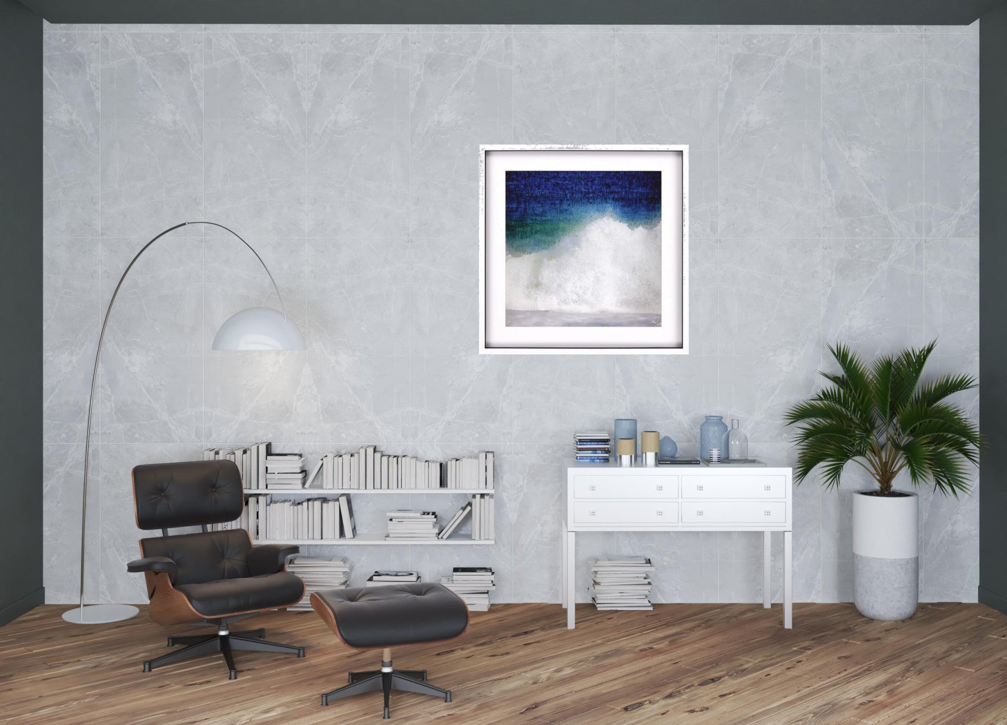 Gorgeous Waves Abstract Crashing Blue Ocean White Picture Frame Print Wall Art