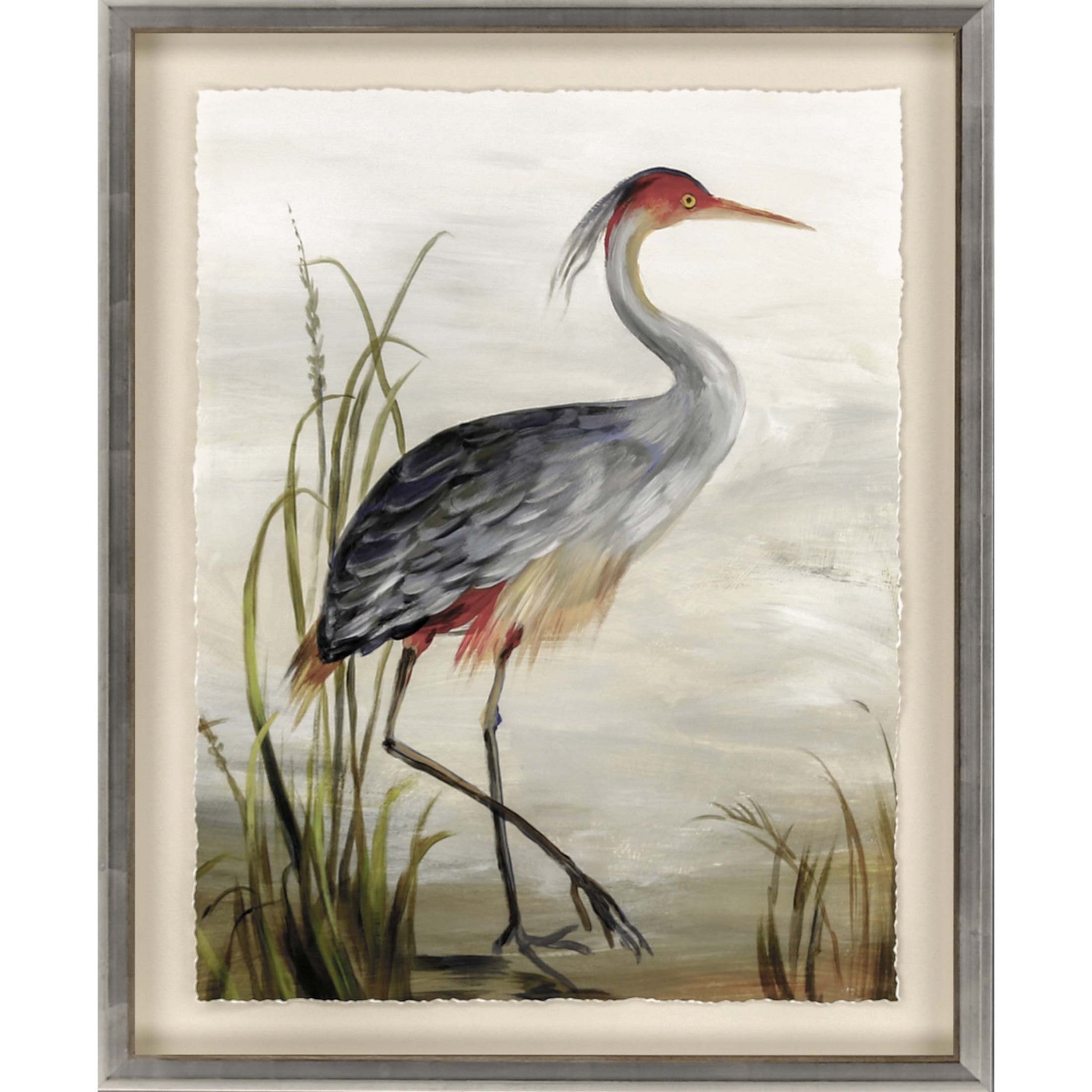 Grey Heron Framed Art Silver Picture Frame Print Wall Art