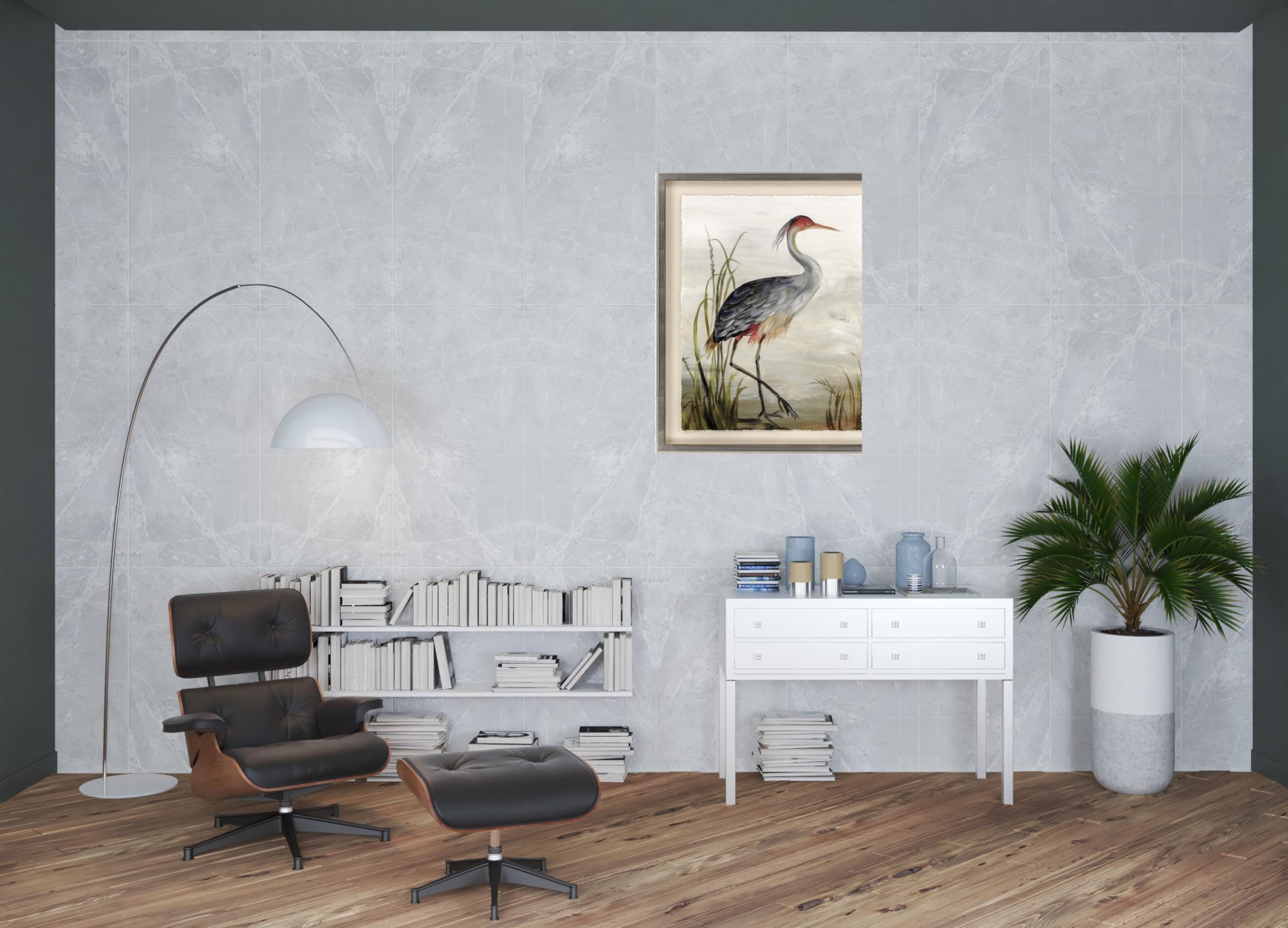 Grey Heron Framed Art Silver Picture Frame Print Wall Art