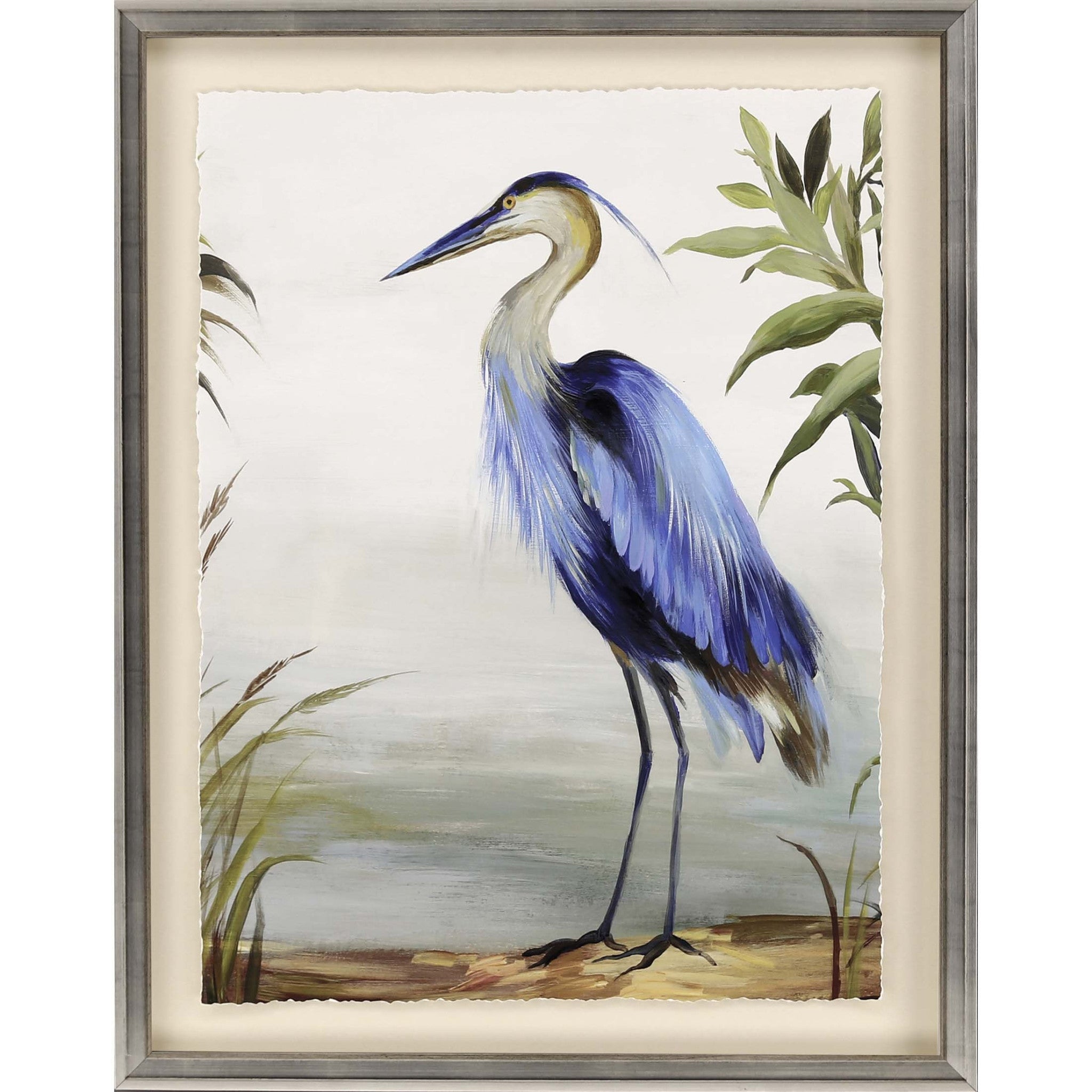 Blue Heron Framed Art Silver Picture Frame Print Wall Art