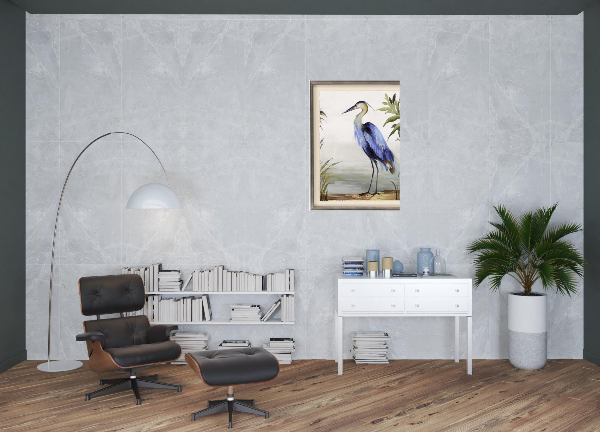 Blue Heron Framed Art Silver Picture Frame Print Wall Art