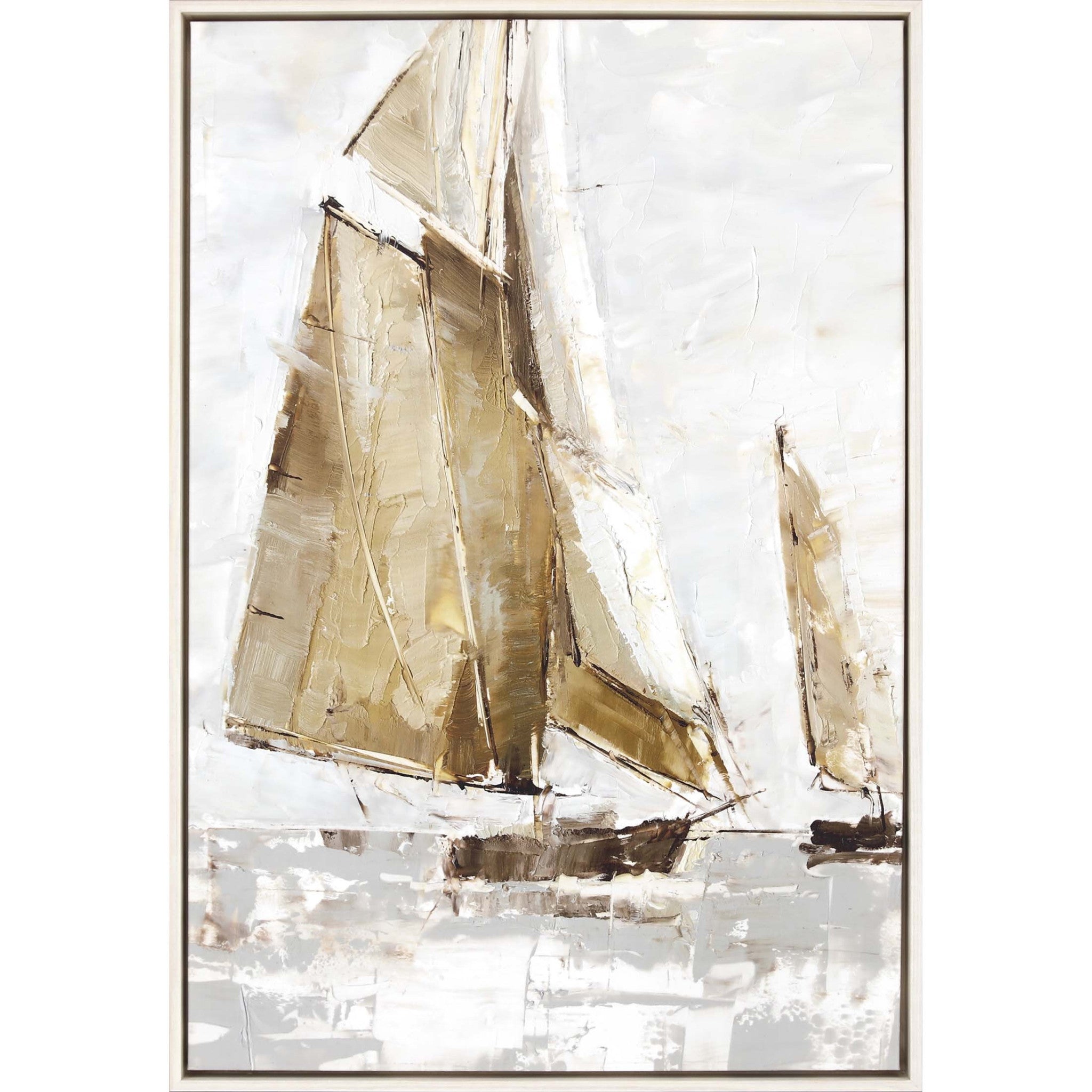 Golden Sails I Canvas White Floater Frame Large Wall Art