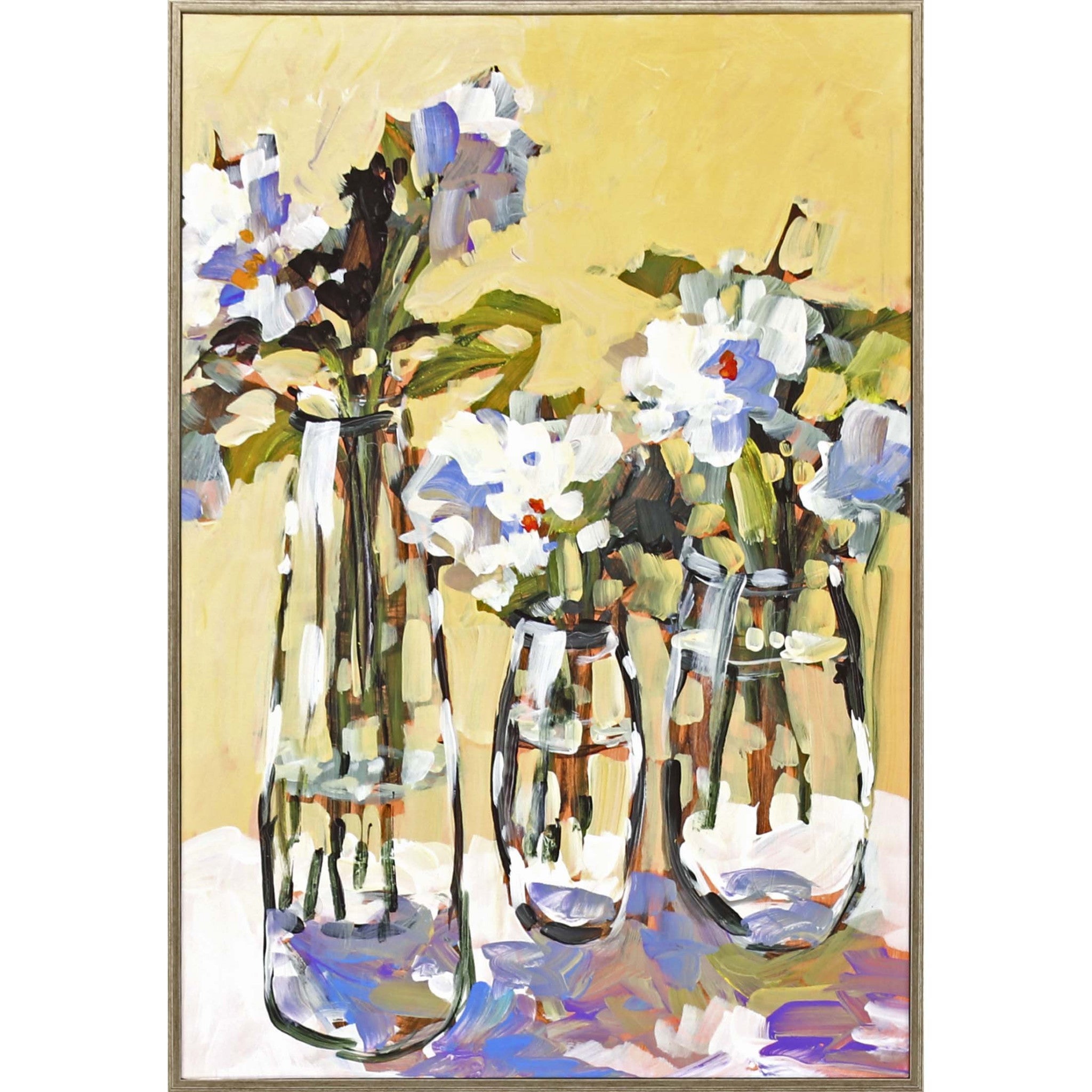 Three Flower Vases Framed Art Silver Picture Frame Print Wall Art