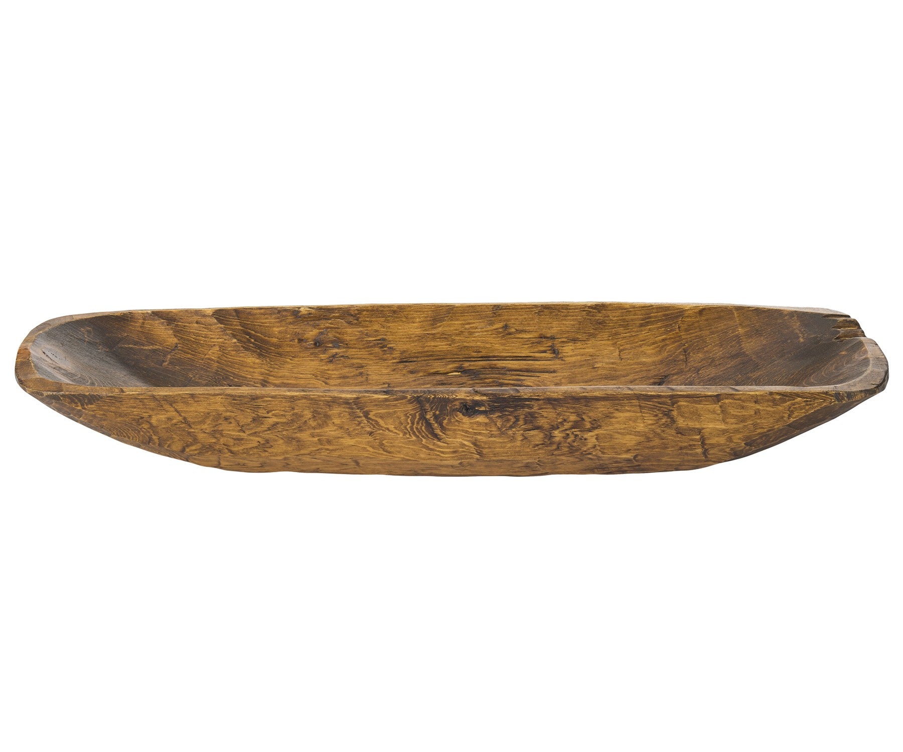 20" Rustic Brown and Natural Handcarved Thin Oval Centerpiece Bowl