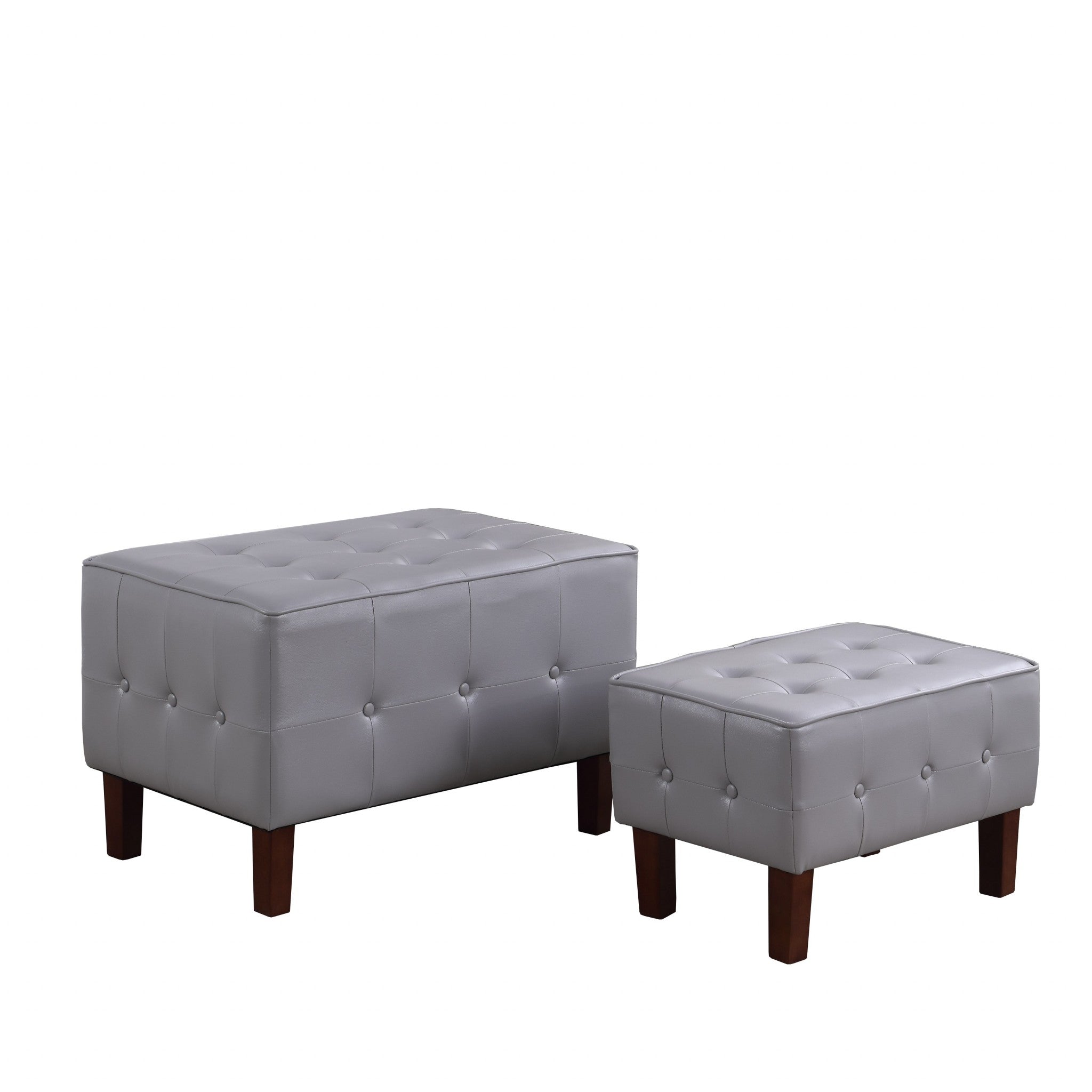 20" Gray Faux Leather And Dark Brown Tufted Cocktail Ottoman