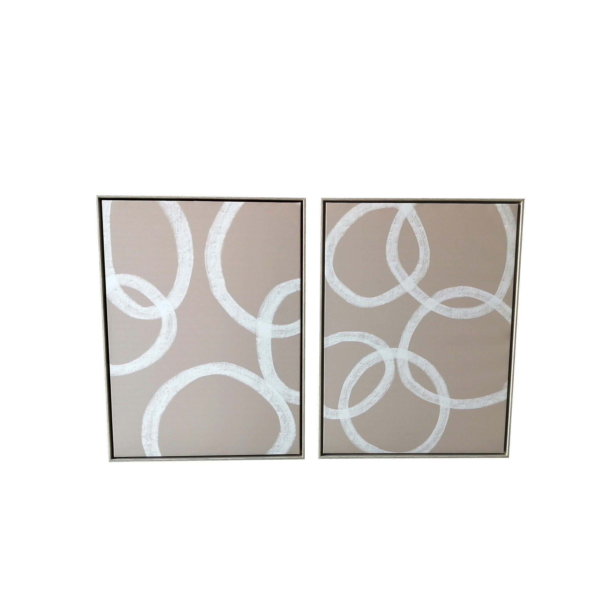 Set of Two Blush and White Abstract Circles Framed Canvas Wall Art