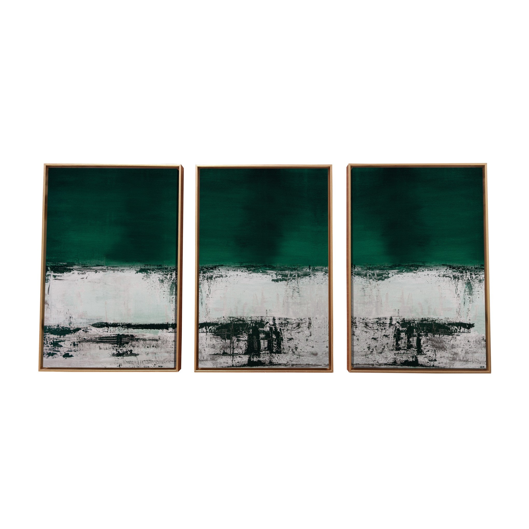 Three Piece Deep Green Black and White Abstract Canvas Wall Art