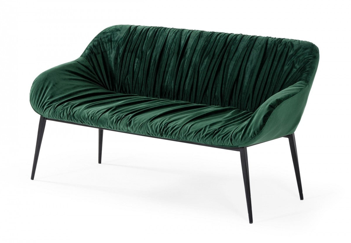 56" Green And Dark Brown Upholstered Velvet Dining bench