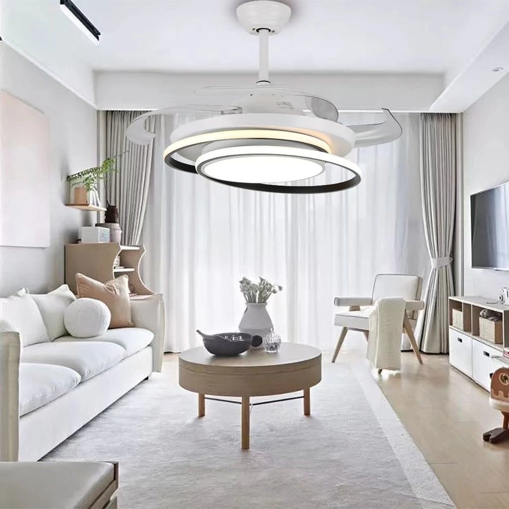 Asymmetric White Ceiling Lamp And Fan