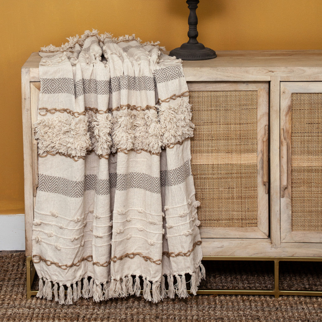 Classic Boho Fringed and Textured Woven Handloom Throw