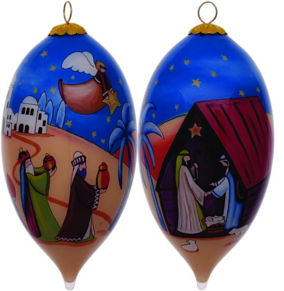 Colorful Nativity Scene Hand Painted Mouth Blown Glass Ornament