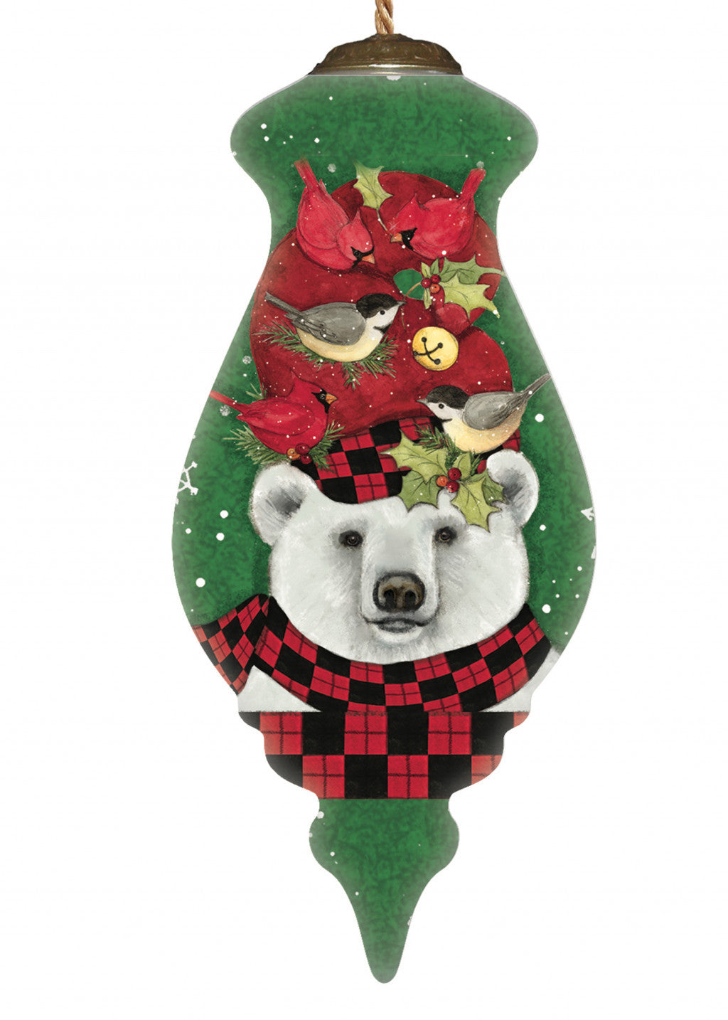 Christmas Plaid Polar Bear Hand Painted Mouth Blown Glass Ornament