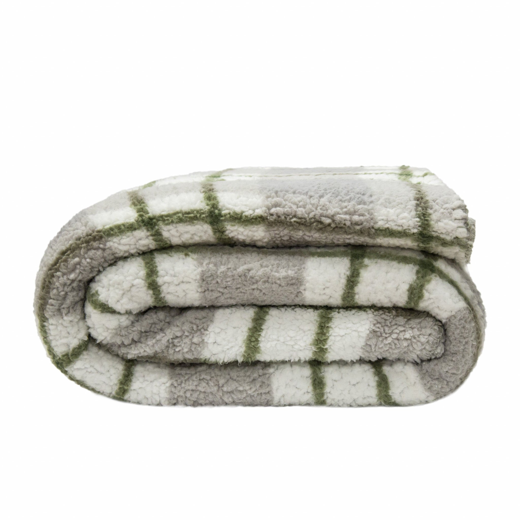 Grey Olive Reverse and White Printed Sherpa and Sherpa Throw Blanket