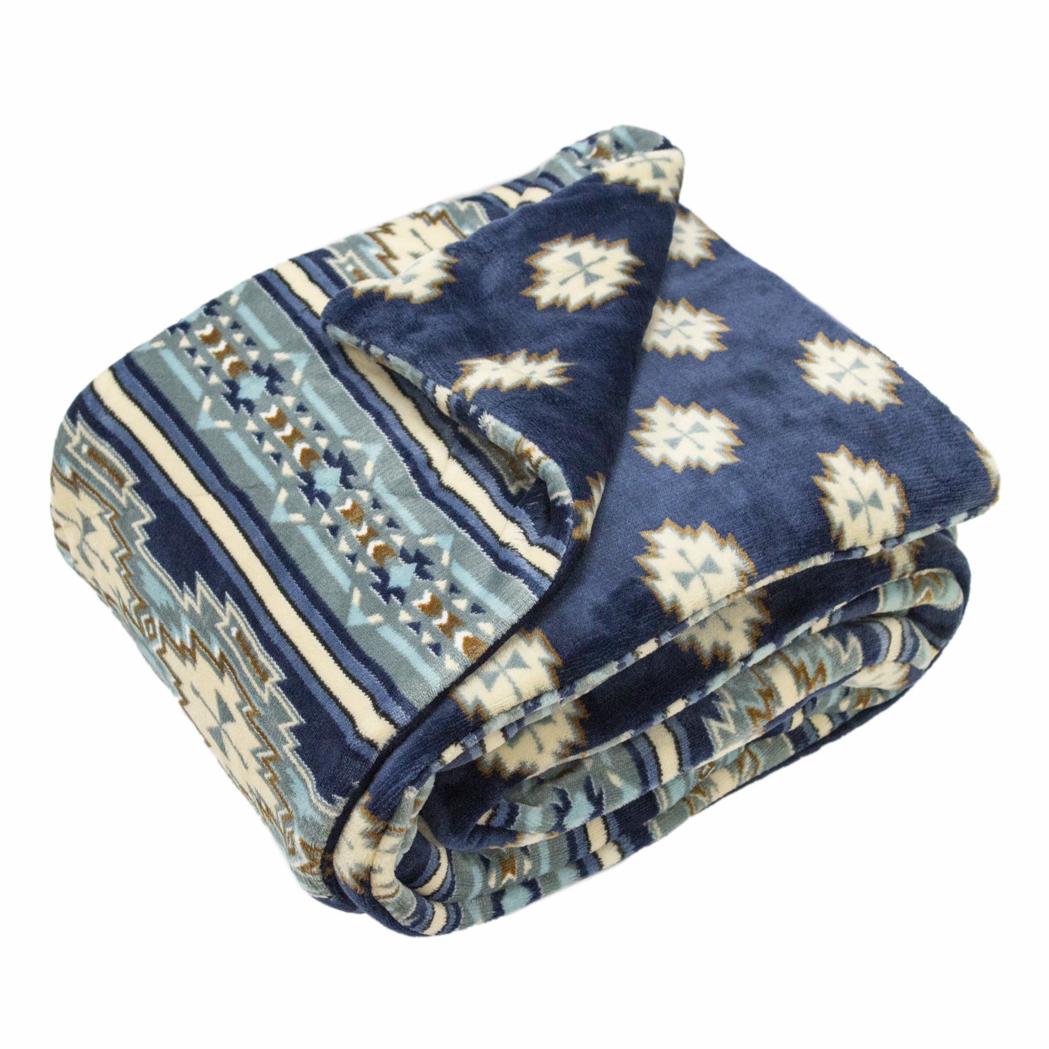 Aztec Navy Blue Printed Velvet and Velvet Throw Blanket