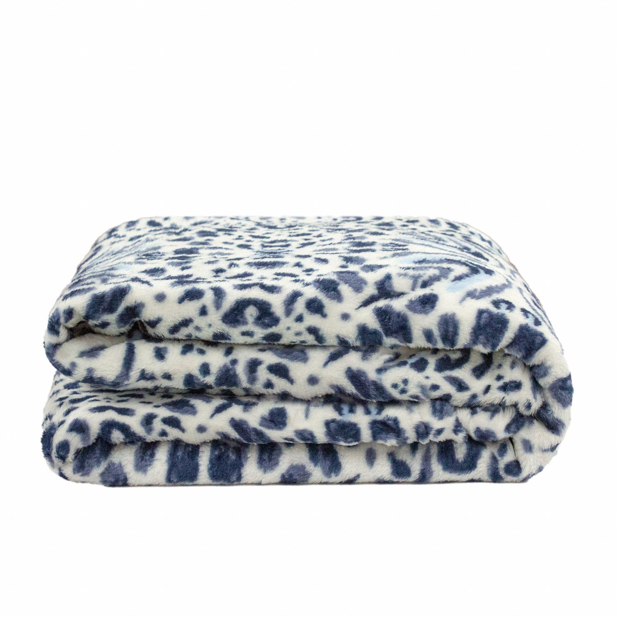 Print Navy Blue  Reversible Velvet and Sherpa Throw Blanket