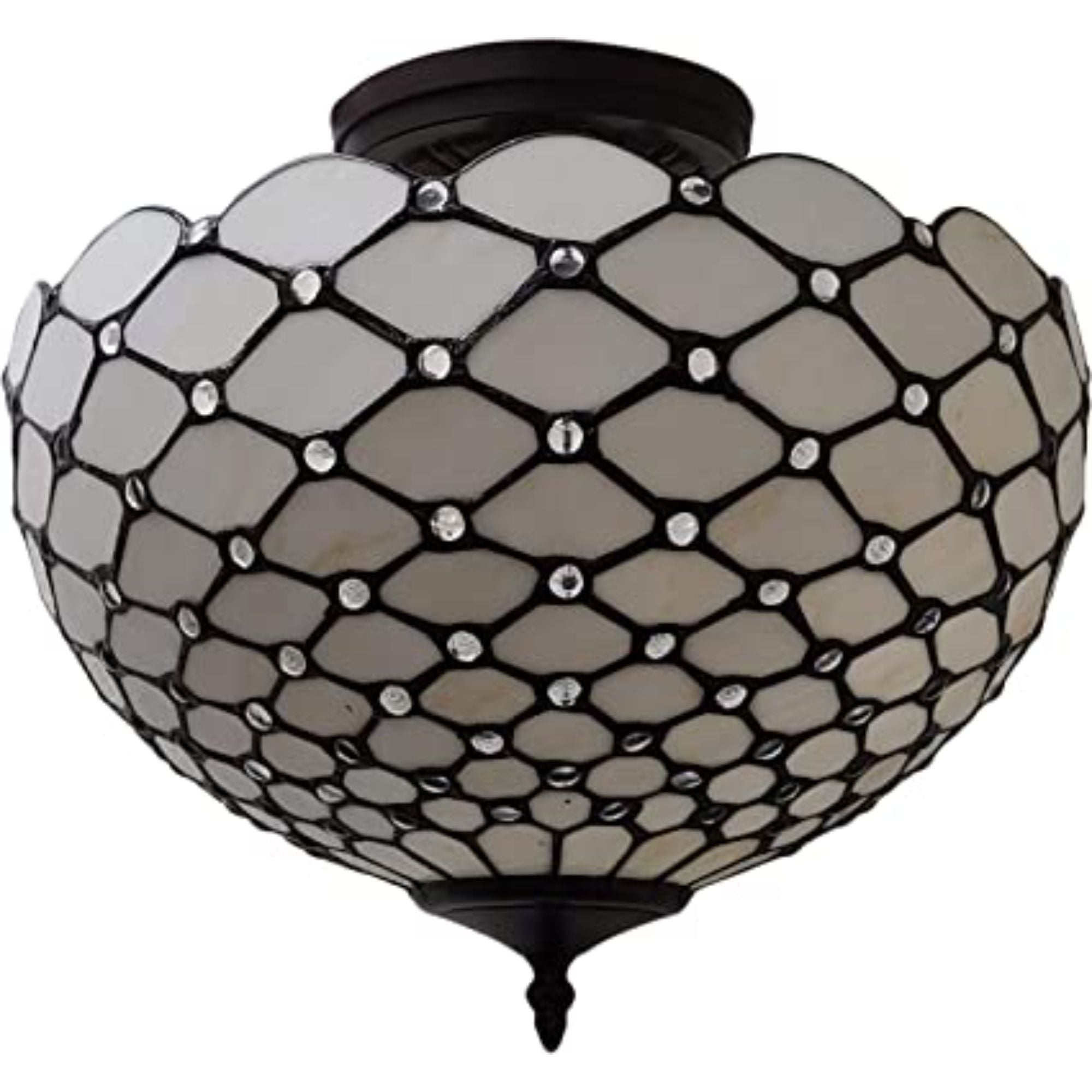 Black and White Tiffany Style Two Light Semi Flush Ceiling Lamp