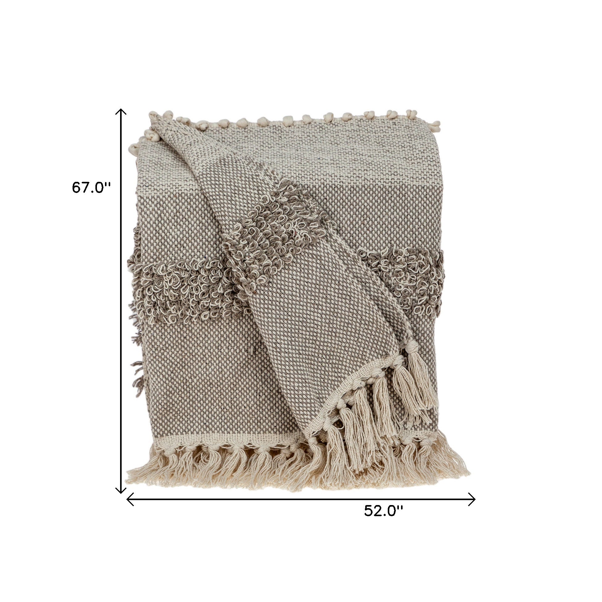 Beige Woven Wool Solid Color Reversable Throw