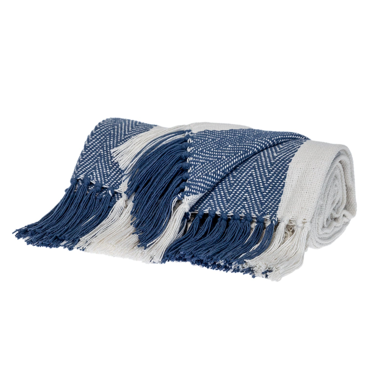 Blue Woven Cotton Striped Throw Blanket