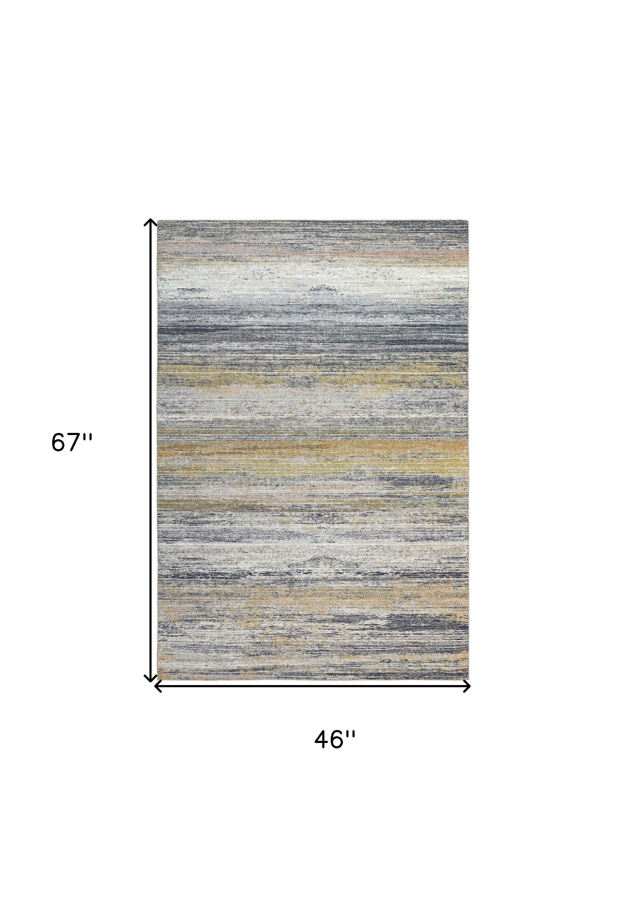 4' X 6' Gold Abstract Stain Resistant Area Rug